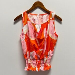 Vibrant Pink and Orange Floral Tank Top